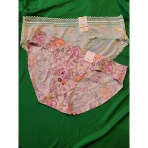 Lot of 2 new women's large pairs Auden underwear hipsters teal/pink floral